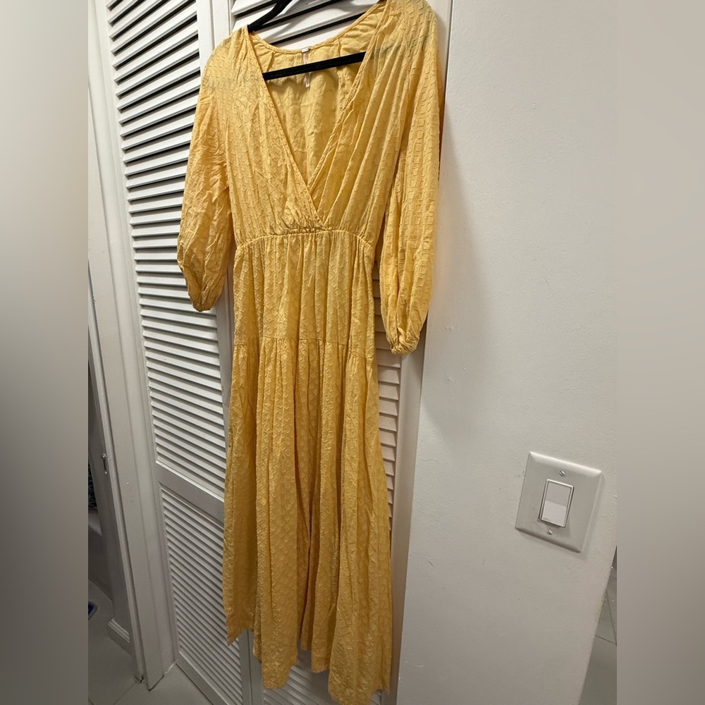 Free People, Yellow V-Neck Maxi Dress, S